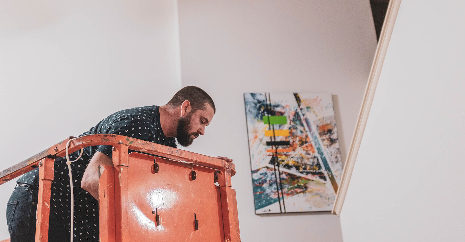Preston Zeller on scaffolding during installation